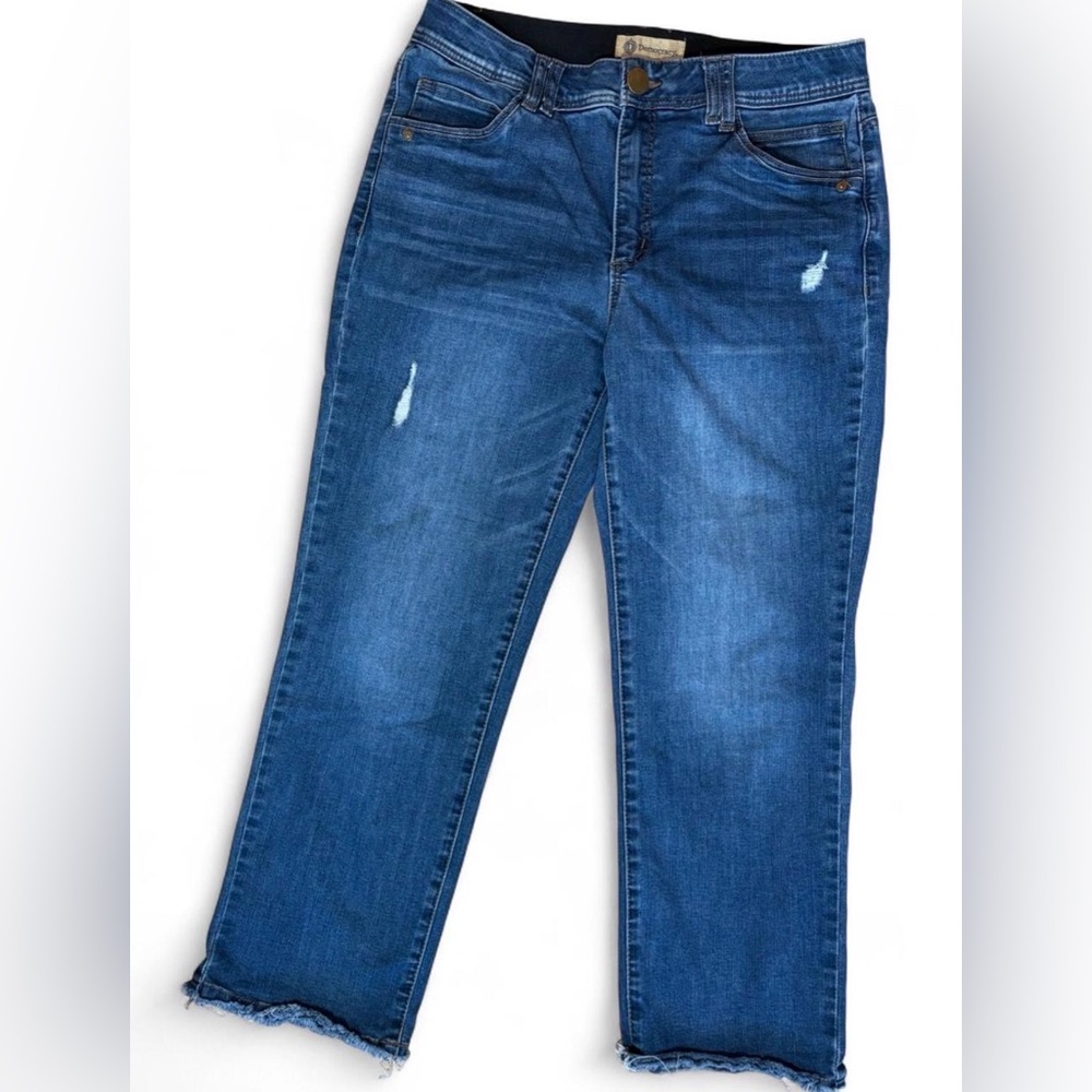 Democracy Ab Technology raw hem 12 stretch distressed jeans “slim straight”